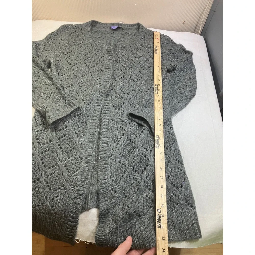 Michelle Nicole Gray‎ Wool Blend Pointelle Knit Open Front Duster Cardigan Large